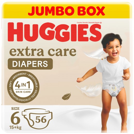 Huggies Extra Care Size 6 (15+ kg) Jumbo Box 56 Diapers - delivered by Taw9eel Fast