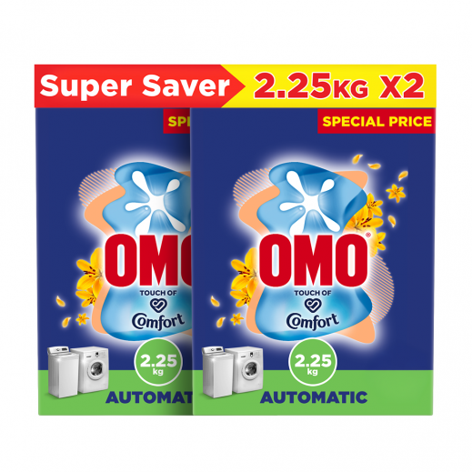 Omo Automatic Touch Of Comfort Laundry Detergent Powder 2 x 2.25 kg - delivered by Taw9eel Fast