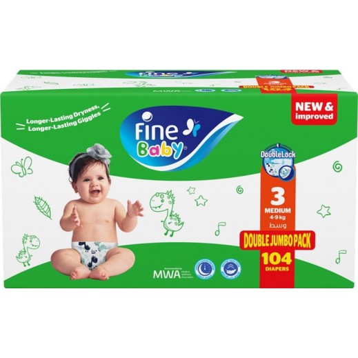 Fine Baby Double Lock Box Green Medium 2 × 52 Diapers - delivered by Taw9eel Fast