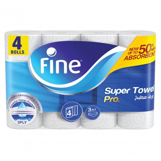 Fine Towel Household Super Pro 60 Sheets 3 Ply - 4 Rolls - delivered by Taw9eel Fast