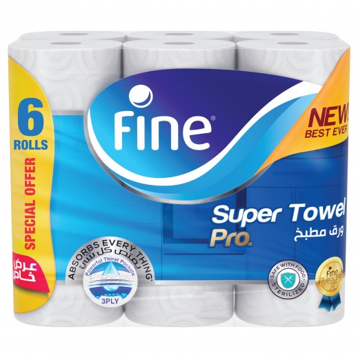 Fine - Towel House Hold Super Pro 60 Sheets 3 Piles 6 Rolls - delivered by Taw9eel Fast