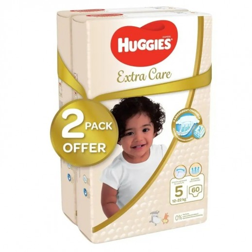 Huggies Extra Care Size 5 (12 -22 kg) Value Pack 2×34 Diapers - delivered by Taw9eel Fast