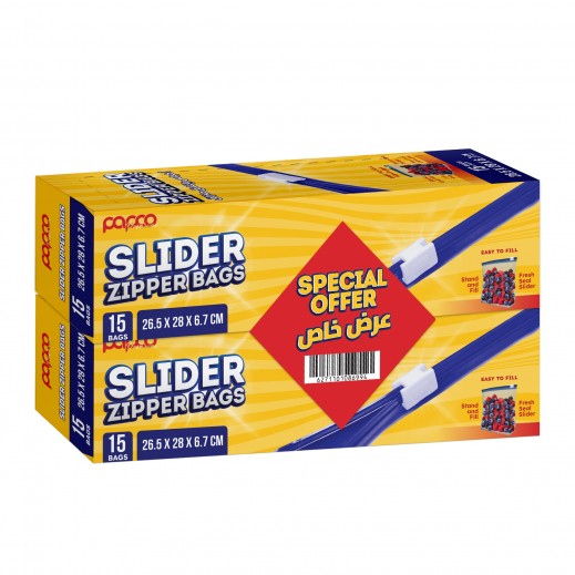 Papco Large Slider Zipper Bags 26.5 x 28 x 6.7 Cm 15 Bages (2PCS)