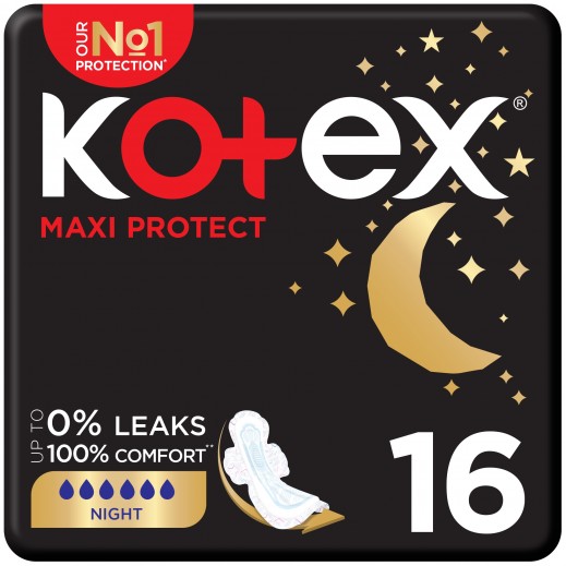 Kotex Maxi Protect Overnight 16 Sanitary Pads - delivered by Taw9eel Fast