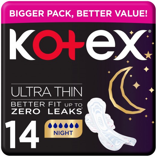Kotex Ultrathin Night Pads With Wings 14 Pads - delivered by Taw9eel Fast