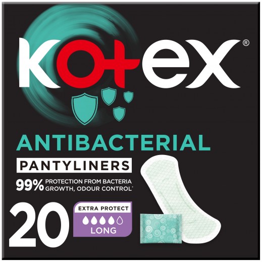 Kotex Antibacterial Panty Liners Long Size 20 Daily Panty Liners - delivered by Taw9eel Fast