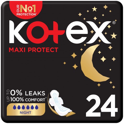 Kotex Maxi Pads Night With Wings 24 Pads - delivered by Taw9eel Fast