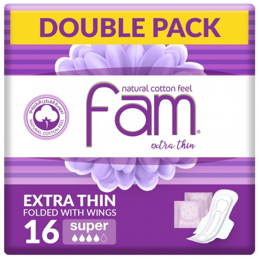 Fam Extra Thin Feminine Super Pads With Wings 16 Pieces - delivered by Taw9eel Fast