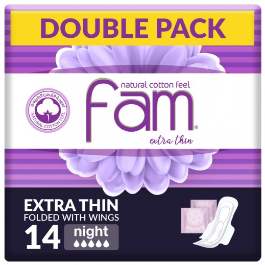 Sanitary Pads Fam Extra Thin Night 14 pads - delivered by Taw9eel Fast