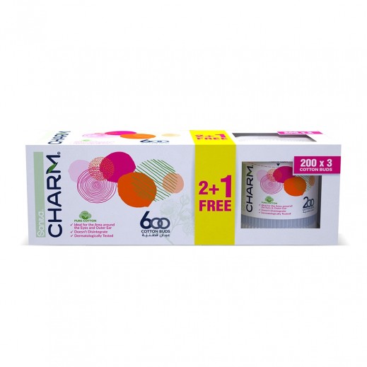 Sanita Charm 100% Cotton - 600 Buds 200 x 2+1 Free - delivered by Taw9eel Fast