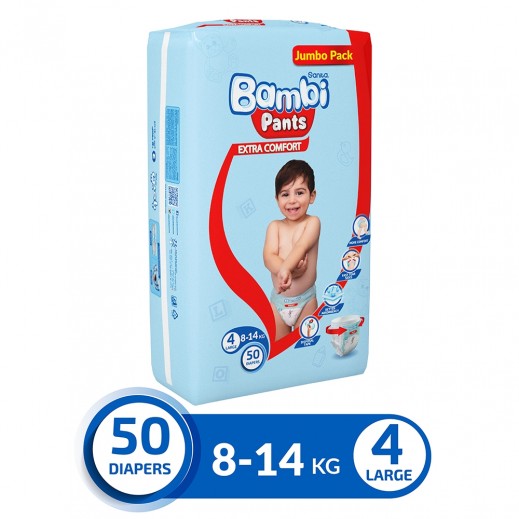 Sanita Bambi Baby Pants Stage 4 Large ( 8-14 kg) - 50 Pants - delivered by Taw9eel Fast