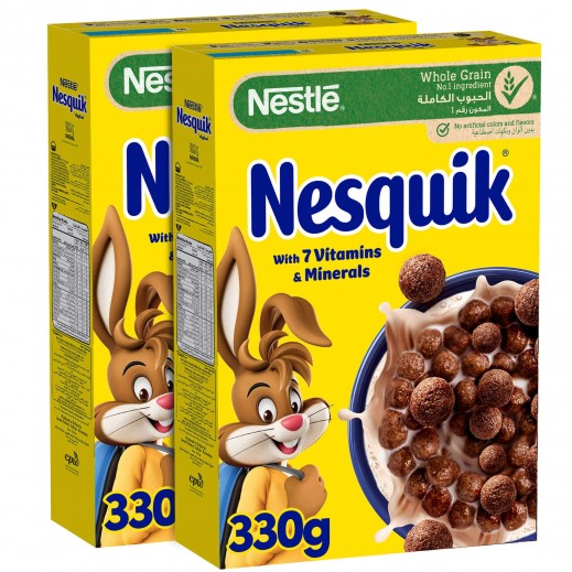 Nestlé Nesquik Chocolate Breakfast Cereals  2 x 330 g - delivered by Taw9eel Fast