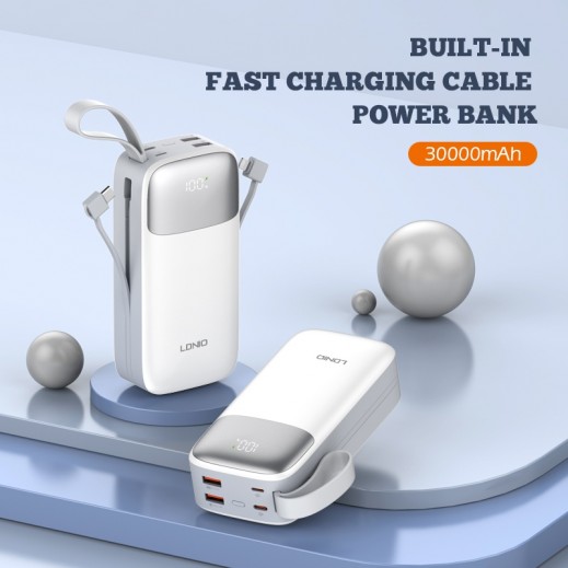 30000mAh USB-C Fast Charging Power Banks smart LED Display Built-in Charging Cable Power Bank By Ldnio - delivered by Taw9eel Fast