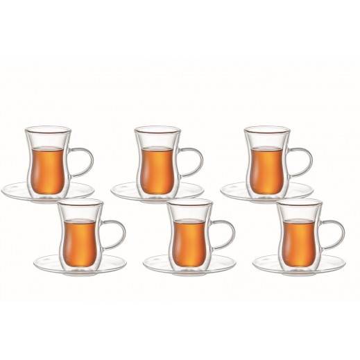 Aramoro Double Wall Glass Tea Cup Set 100 ml - 12 Pieces