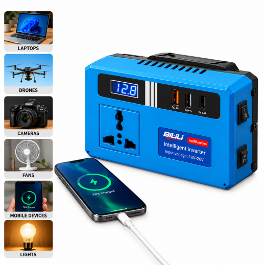 Multifunction Intelligent Power Inverter with AC Socket 2 USB Ports & Type-C Port - delivered by Taw9eel Within 48 hours 