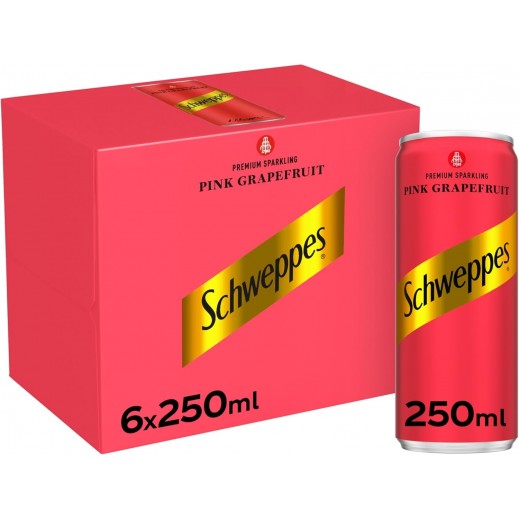 Schweppes Pink Grapefruit Premium Sparkling Drink Can 6 x 250 ml