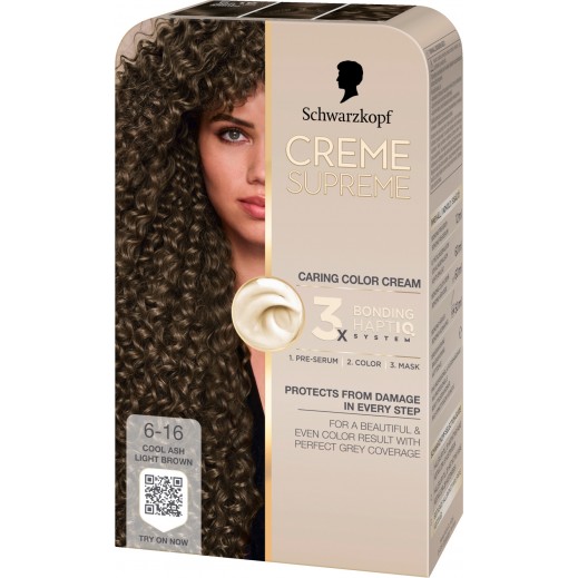 Schwarzkopf Creme Supreme Caring Color Cream Hair - 6-16 Cool Ash Light Brown