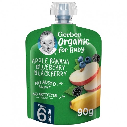 Gerber Organic Apple Banana Blueberry Blackberry Puree Baby Food 90 g (From 6 Months) - delivered by Taw9eel Fast