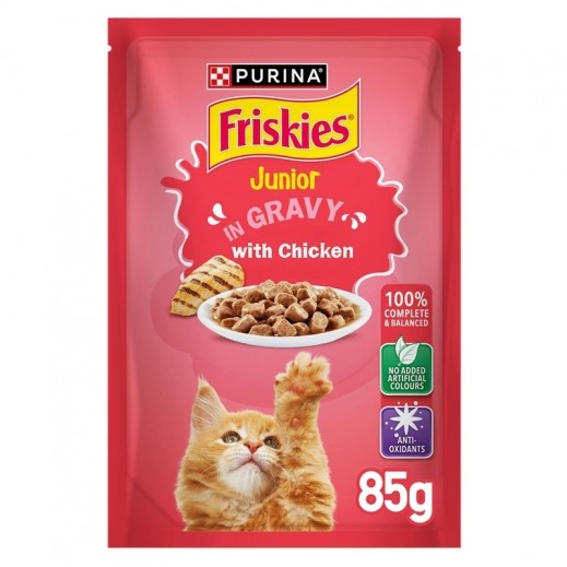 Purina Friskies Kitten Chicken Chunks in Gravy Wet Cat Food Pouch 85 g - delivered by Taw9eel Fast