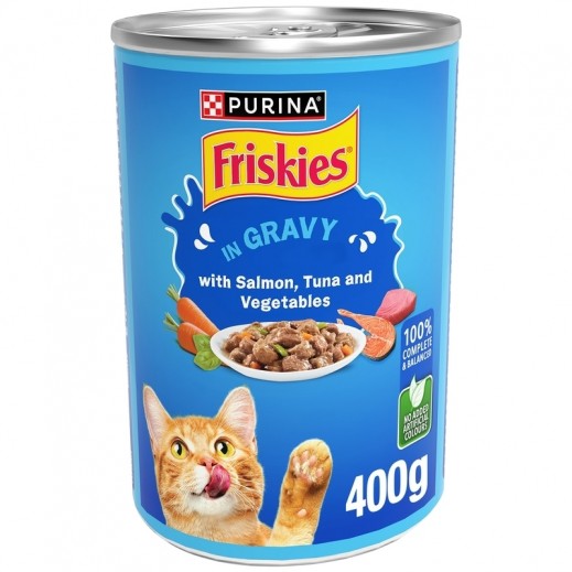 Purina Friskies Salmon Tuna and Vegetables In Gravy Wet Cat Food 400 g - delivered by Taw9eel Fast