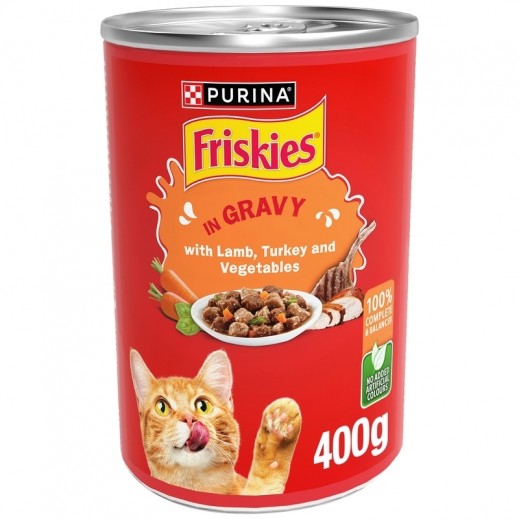 Purina Friskies Lamb Turkey and Vegetables In Gravy Wet Cat Food 400 g - delivered by Taw9eel Fast
