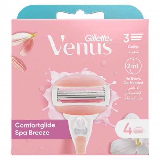 Gillette Venus Comfortglide Spa Breeze with Gel bars Women's Razor Blade Refills, 4 Count