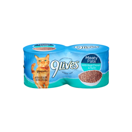 9Lives Meaty Pate With Real Chicken & Tuna 4x156 g - delivered by Taw9eel Fast