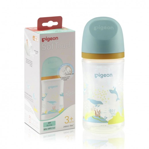 Pigeon Softouch Nursing Dolphin Print Bottle Plastic 3+ Months 240 ml