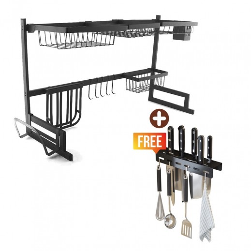 Large Kitchen Dish Shelf and Organizer + Wall Mounted Kitchen Organizer - Black