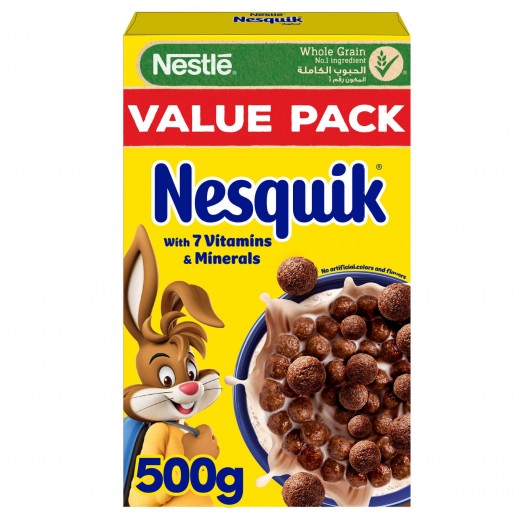 Nestle Nesquik Whole Grain Chocolate Flavored Cereals 500 g - delivered by Taw9eel Fast