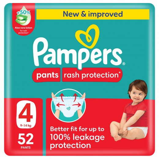 Pampers Rash Protection Pants Diapers Size 4 9-14kg 52 Pieces