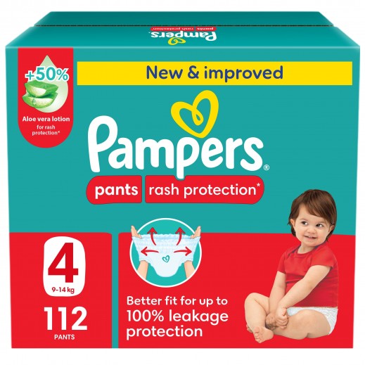 Pampers Rash Protection Baby Pants 112 Diapers Size 4 (9-14 Kg) - delivered by Taw9eel Fast