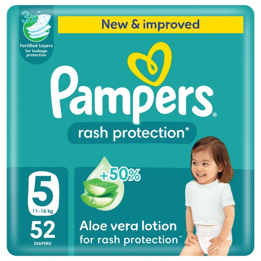 Pampers Rash Protection Taped Baby Diapers 52 Diapers Size 5 (11-16 Kg)