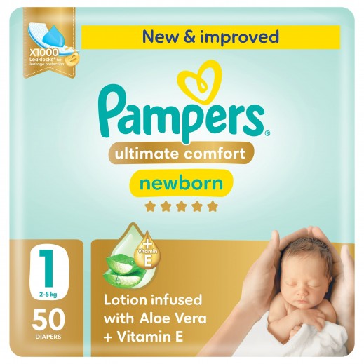 Pampers Baby Ultimate Comfort Taped Diapers 50 Diapers Size 1 (2-5 Kg)