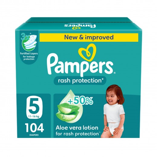 Pampers Rash Protection Taped Baby Diapers 104 Diapers Size 5 (11-16 Kg)