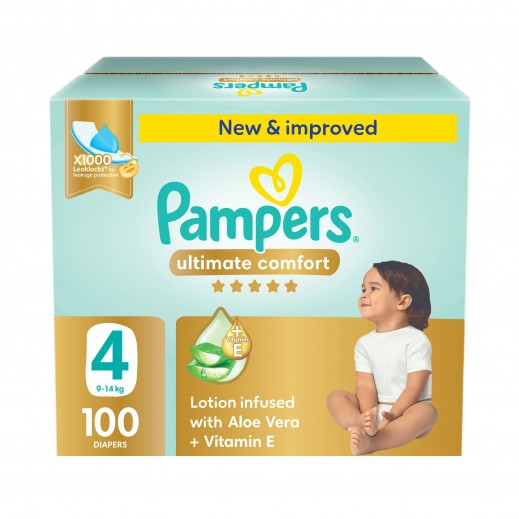 Pampers Baby Ultimate Comfort Taped Diapers 100 Diapers Size 4 (9-14 Kg) - delivered by Taw9eel Fast