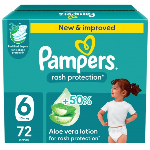 Pampers Rash Protection Taped Baby Diapers 72 Diapers Size 6 (13+Kg) - delivered by Taw9eel Fast