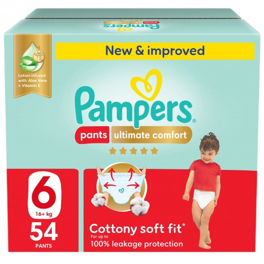 Pampers Ultimate Comfort Baby Pants 54 Diapers Size 6 (16-21 Kg) - delivered by Taw9eel Fast