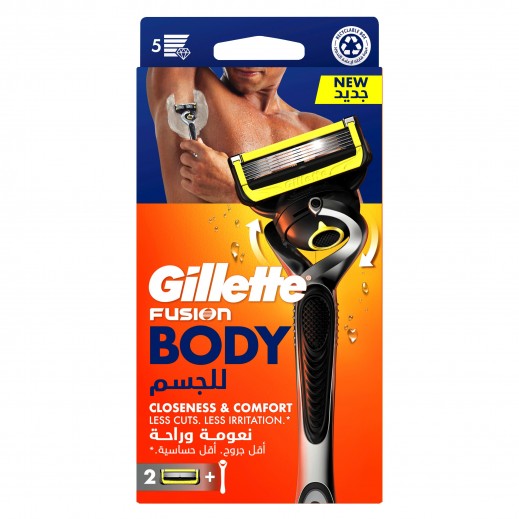 Gillette Fusion Body Razor Handle with 2 Cartridges
