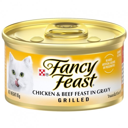 Purina Fancy Feast Chicken & Beef Feast In Gravy Grilled Cat Food 85 g - delivered by Taw9eel Fast