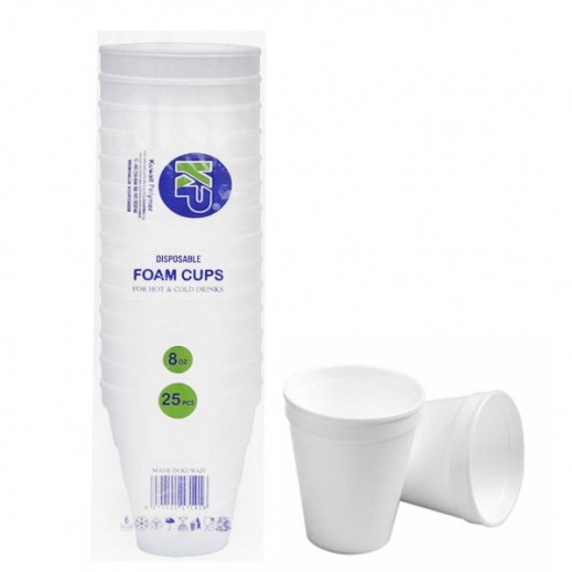 Kuwait Polymer Styrofoam Cups 8 oz - 25 Pieces - delivered by Taw9eel Fast