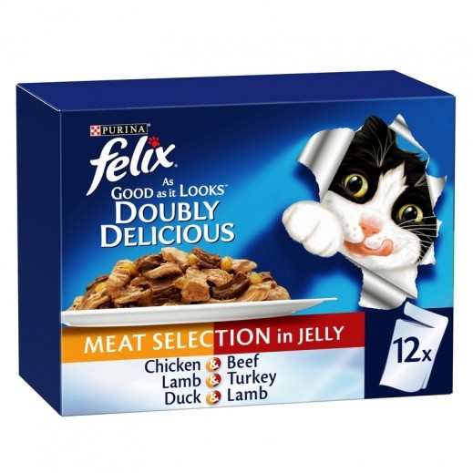 Purina Felix Doubly Delicious meat selections in jelly 12 X 85 g - delivered by Taw9eel Fast