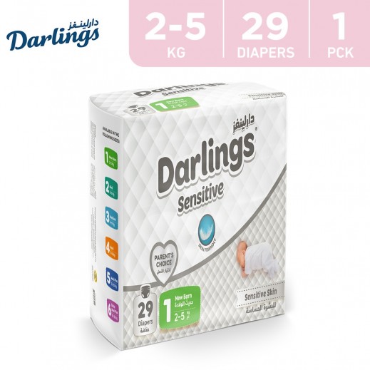 Darlings Sensitive Diapers Stage 1 New Born (2-5 Kg) - 29 Diapers - delivered by Taw9eel Fast