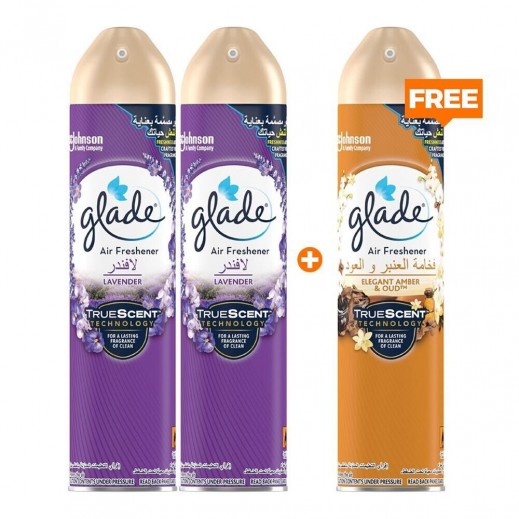 Glade Lavender Air Freshener Spray 2 x 300 ml + Elegant Amber & Oud Spray 300 ml Free - delivered by Taw9eel Fast
