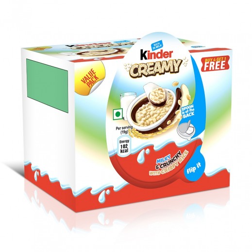 Kinder Creamy Milky & Crunchy Chocolate 19g - 4+1 Free - delivered by Taw9eel Fast