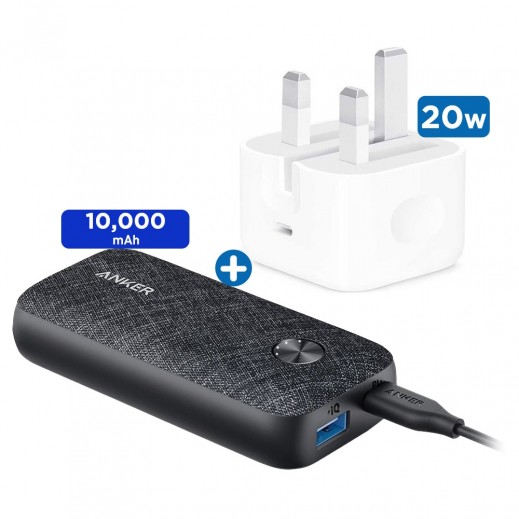 Anker 10,000 mAh Power Core Metro Power Bank + Apple 20W USB-C Power Adapter 
