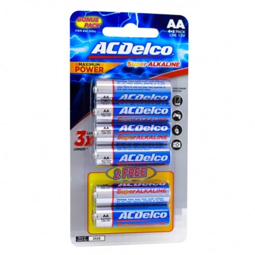 AC Delco Alkaline AA-6 prom Batteries 4+2 Free - delivered by Taw9eel Fast