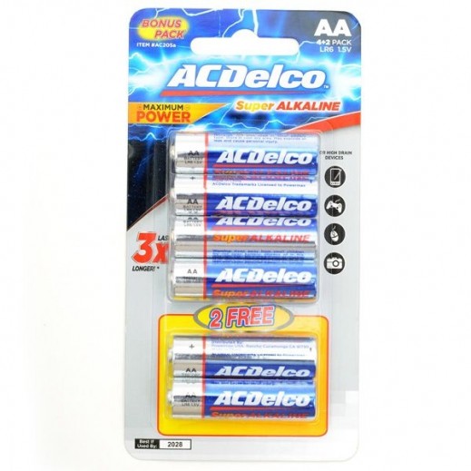 AC Delco Alkaline AA-6 prom Batteries 1.5 V - 4+2 PCS Free - delivered by Taw9eel Fast