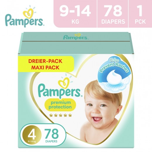 Pampers Premium Care Taped Baby Diapers, Size 4, 9-14 kg, Softest Absorption for Ultimate Skin Protection, 78 Count   - delivered by Taw9eel Fast