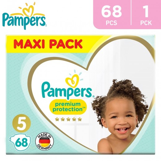 Pampers Premium Care Protection Diapers Size 5 Mega Pack 68 Pieces - delivered by Taw9eel Fast